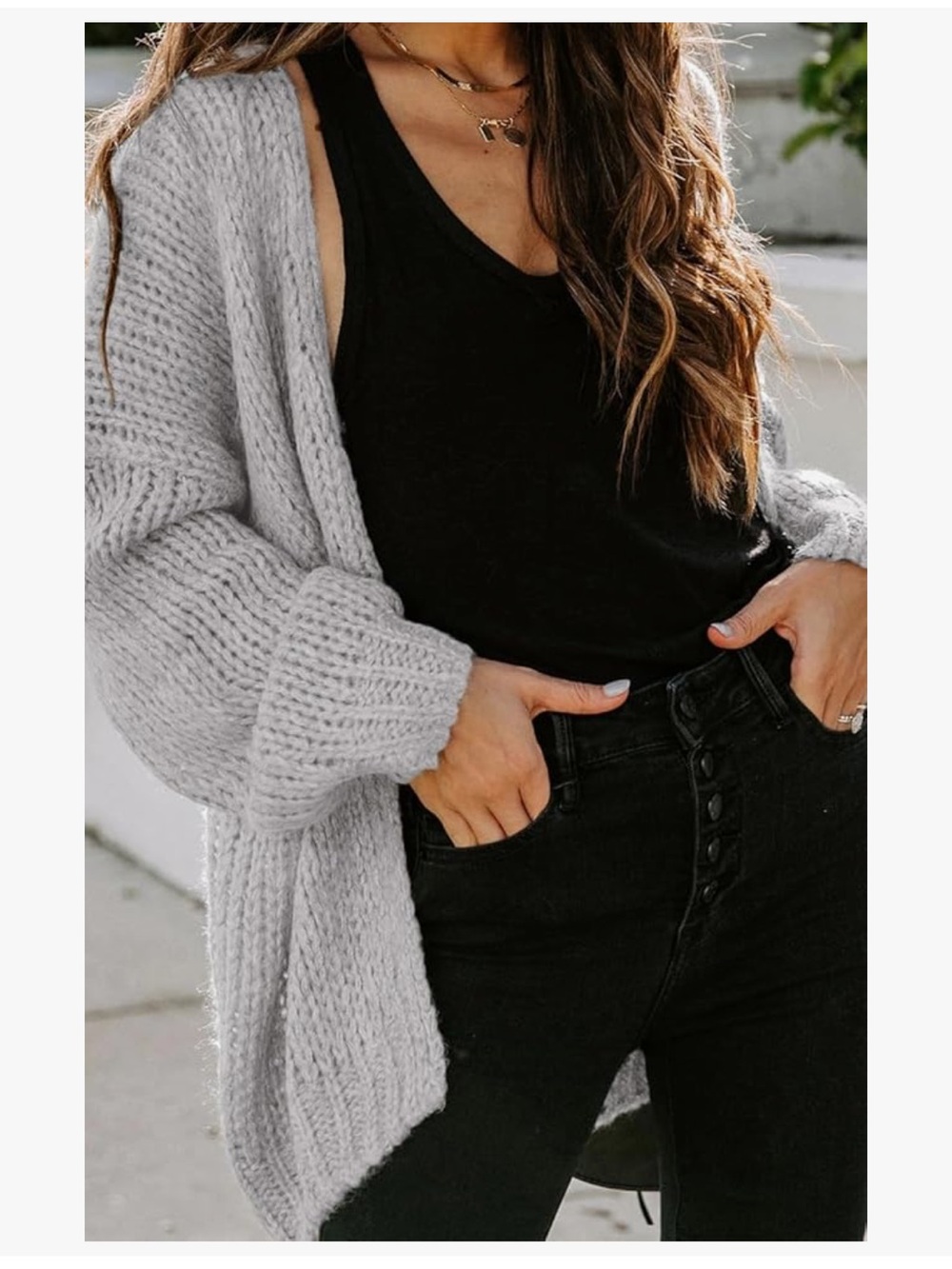 Cozy Open-Front Chunky Knit Cardigan - Light Gray